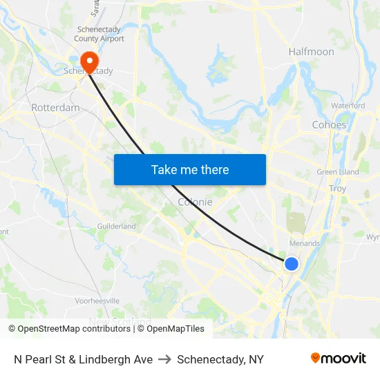 N Pearl St & Lindbergh Ave to Schenectady, NY map