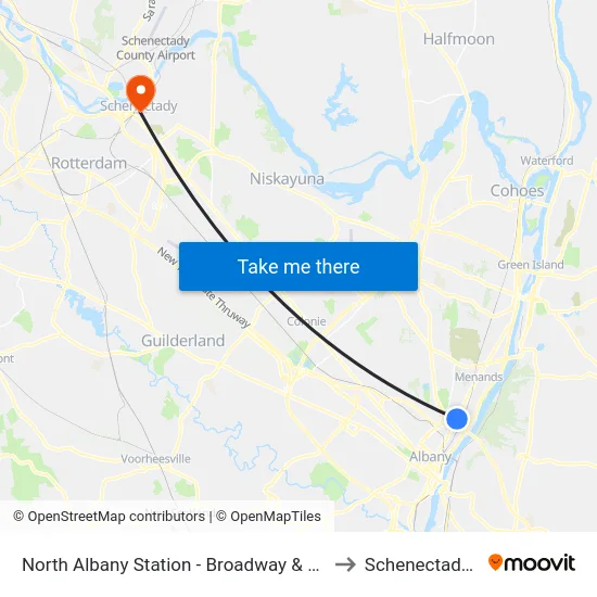 North Albany Station - Broadway & Center St to Schenectady, NY map