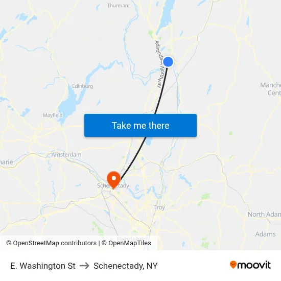 E. Washington St to Schenectady, NY map
