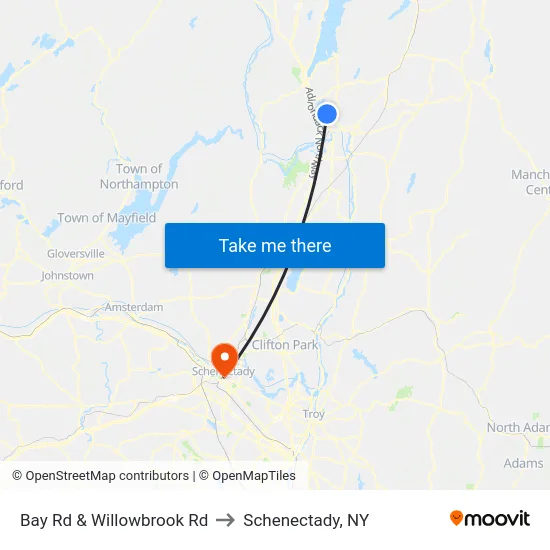 Bay Rd & Willowbrook Rd to Schenectady, NY map