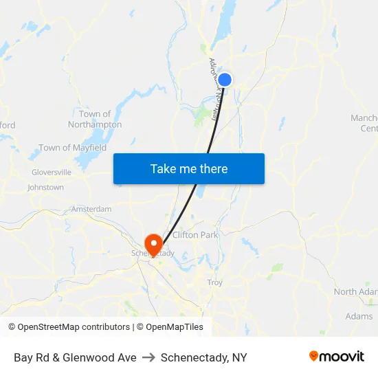 Bay Rd & Glenwood Ave to Schenectady, NY map