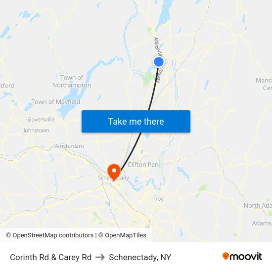Corinth Rd & Carey Rd to Schenectady, NY map