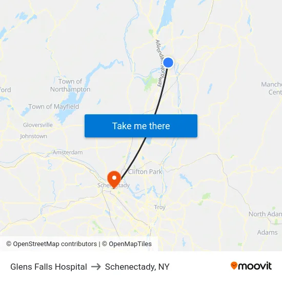 Glens Falls Hospital to Schenectady, NY map