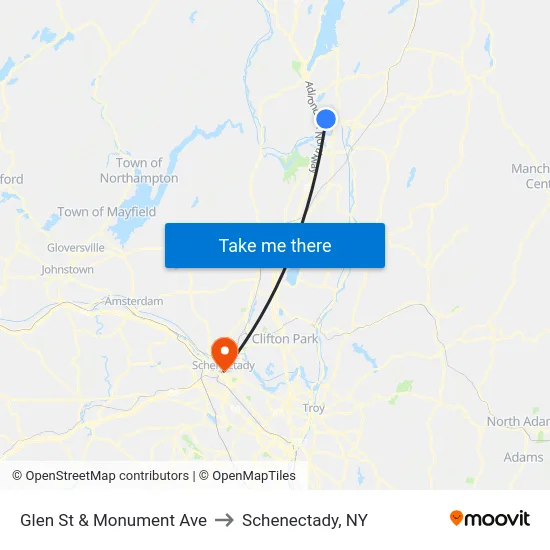 Glen St & Monument Ave to Schenectady, NY map