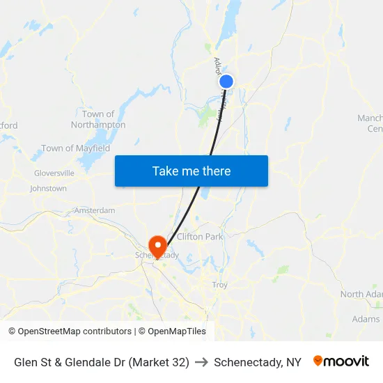 Glen St & Glendale Dr (Market 32) to Schenectady, NY map