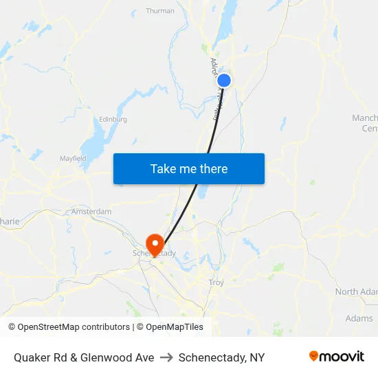 Quaker Rd & Glenwood Ave to Schenectady, NY map