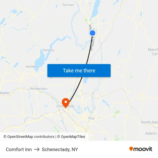 Comfort Inn to Schenectady, NY map