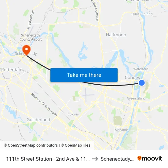 111th Street Station - 2nd Ave & 111th St to Schenectady, NY map
