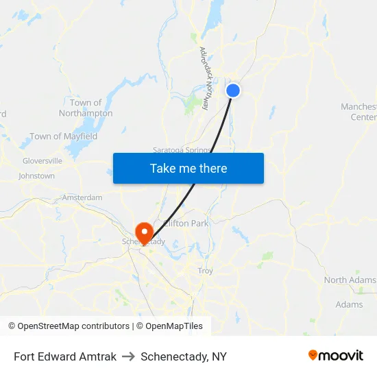 Fort Edward Amtrak to Schenectady, NY map