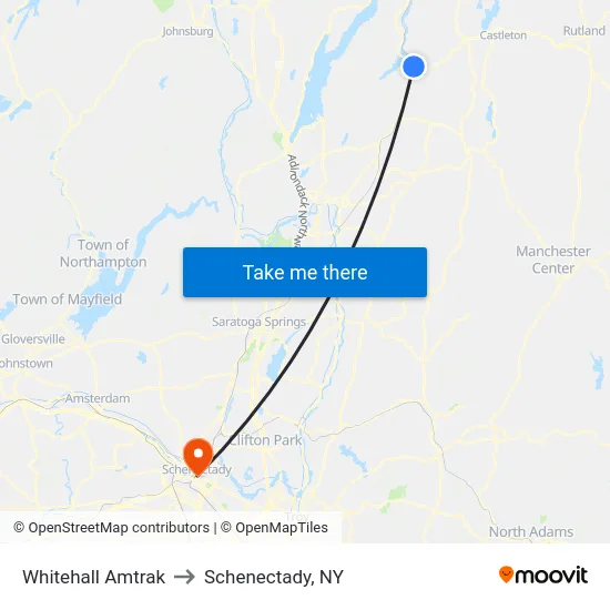 Whitehall Amtrak to Schenectady, NY map