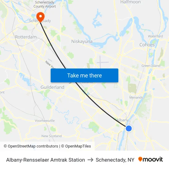 Albany-Rensselaer Amtrak Station to Schenectady, NY map