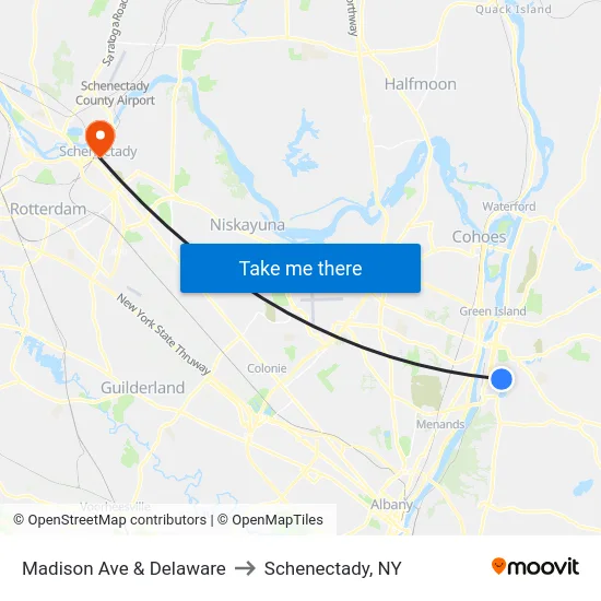 Madison Ave & Delaware to Schenectady, NY map