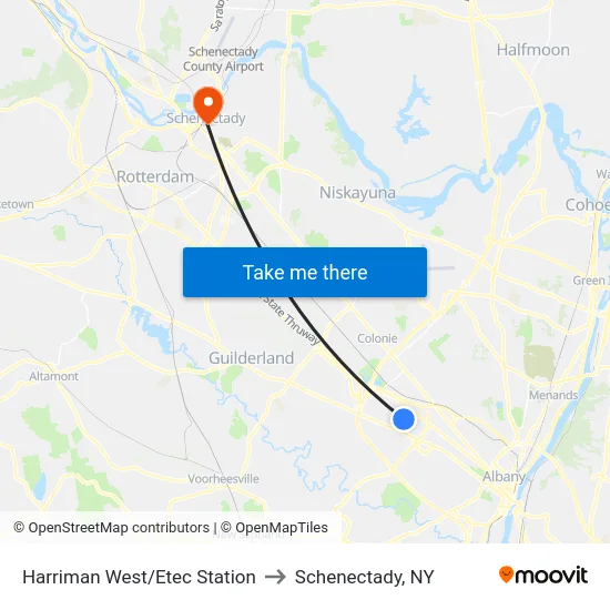Harriman West/Etec Station to Schenectady, NY map