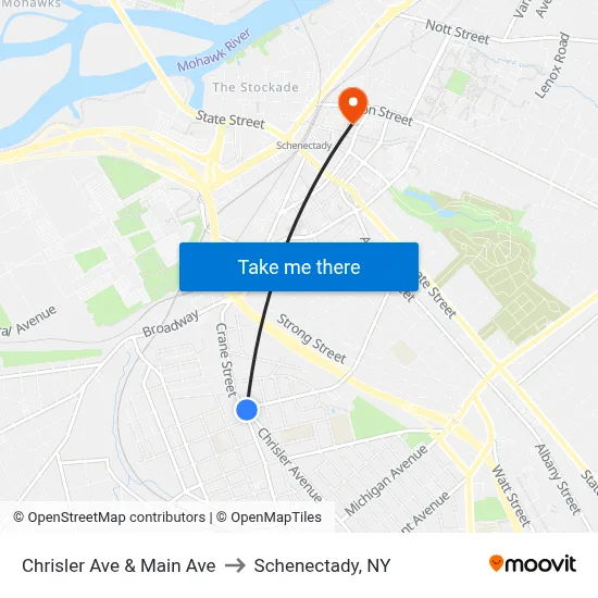 Chrisler Ave & Main Ave to Schenectady, NY map