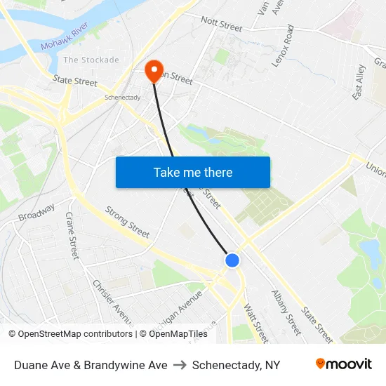 Duane Ave & Brandywine Ave to Schenectady, NY map