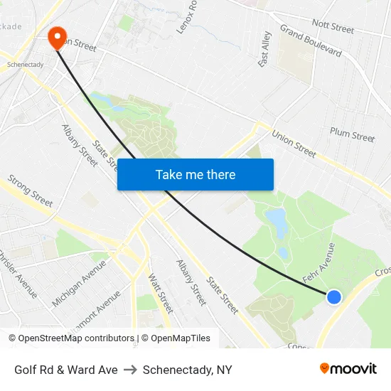 Golf Rd & Ward Ave to Schenectady, NY map