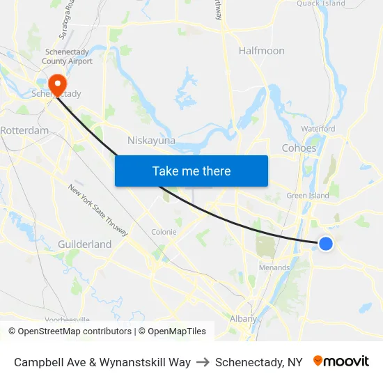 Campbell Ave & Wynanstskill Way to Schenectady, NY map