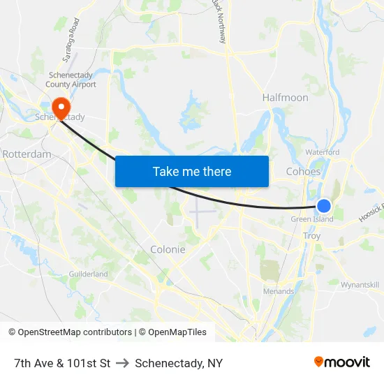 7th Ave & 101st St to Schenectady, NY map