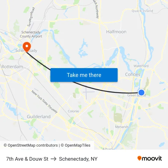 7th Ave & Douw St to Schenectady, NY map