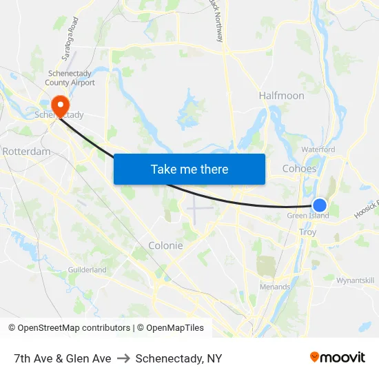 7th Ave & Glen Ave to Schenectady, NY map