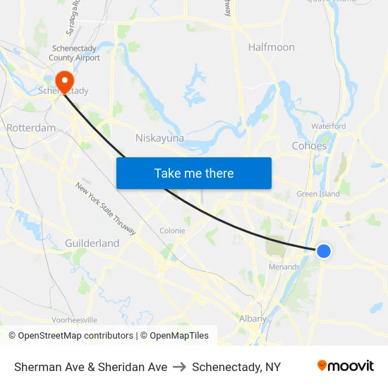 Sherman Ave & Sheridan Ave to Schenectady, NY map