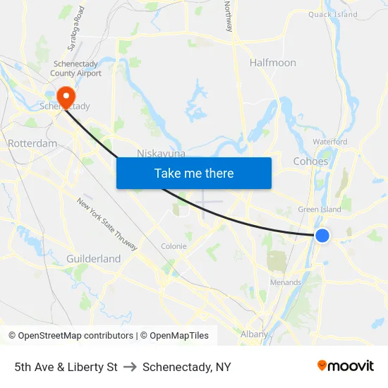 5th Ave & Liberty St to Schenectady, NY map