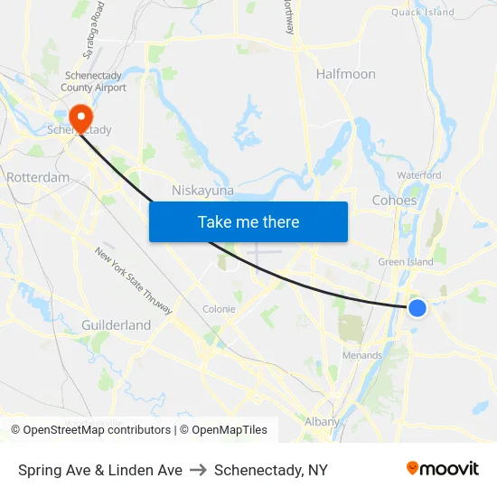 Spring Ave & Linden Ave to Schenectady, NY map