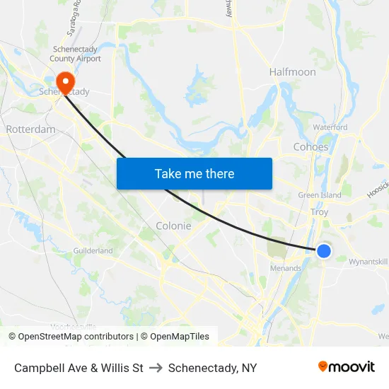 Campbell Ave & Willis St to Schenectady, NY map