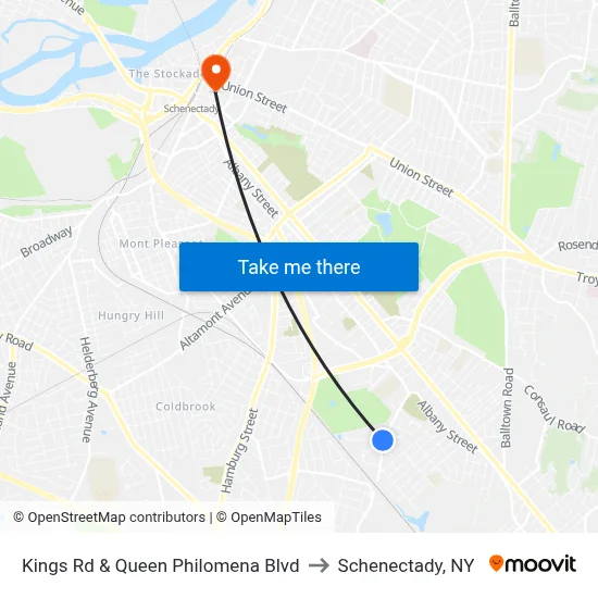 Kings Rd & Queen Philomena Blvd to Schenectady, NY map