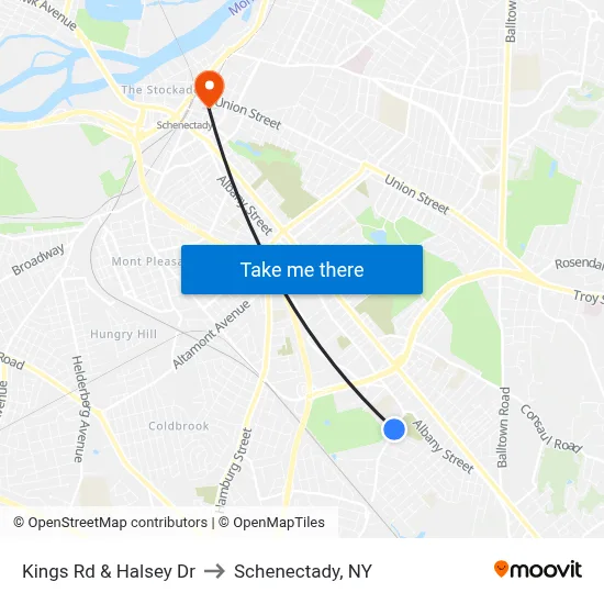 Kings Rd & Halsey Dr to Schenectady, NY map