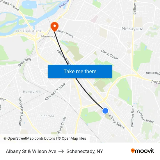 Albany St & Wilson Ave to Schenectady, NY map