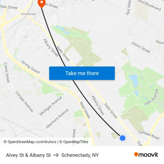Alvey St & Albany St to Schenectady, NY map