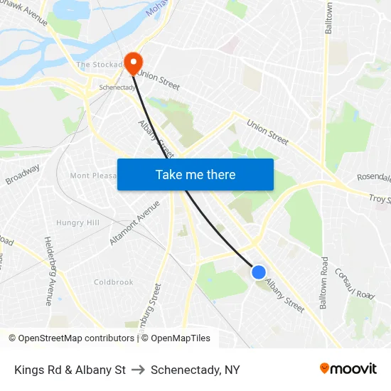Kings Rd & Albany St to Schenectady, NY map