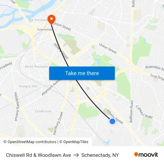 Chiswell Rd & Woodlawn Ave to Schenectady, NY map