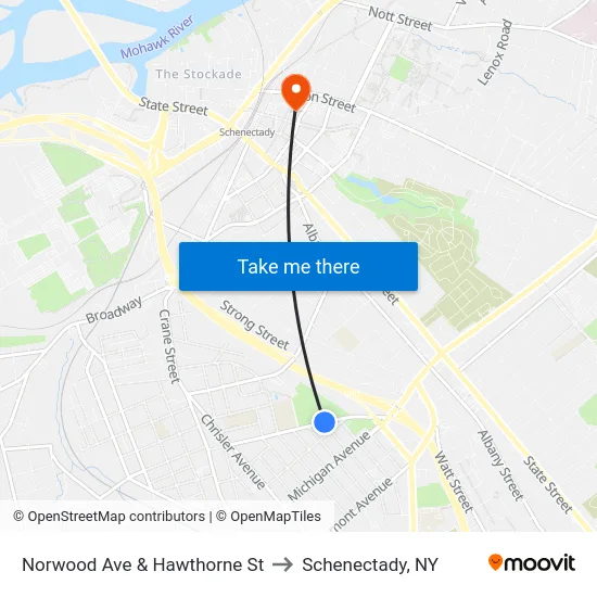 Norwood Ave & Hawthorne St to Schenectady, NY map