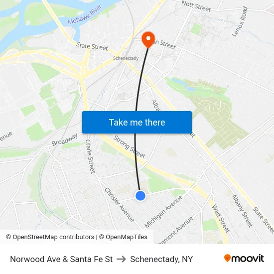 Norwood Ave & Santa Fe St to Schenectady, NY map