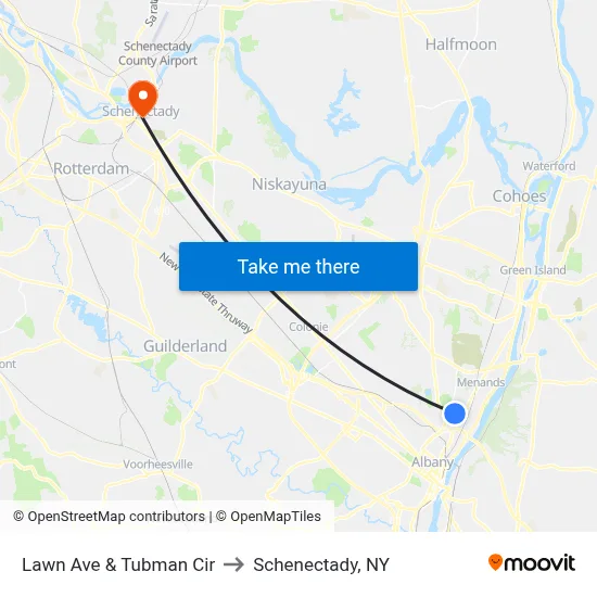 Lawn Ave & Tubman Cir to Schenectady, NY map