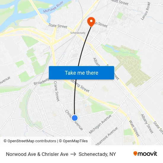 Norwood Ave & Chrisler Ave to Schenectady, NY map