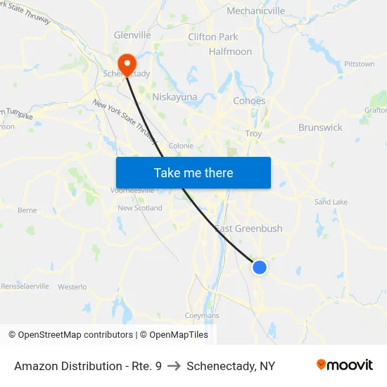 Amazon Distribution - Rte. 9 to Schenectady, NY map