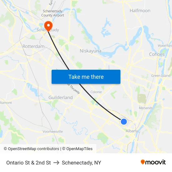 Ontario St & 2nd St to Schenectady, NY map