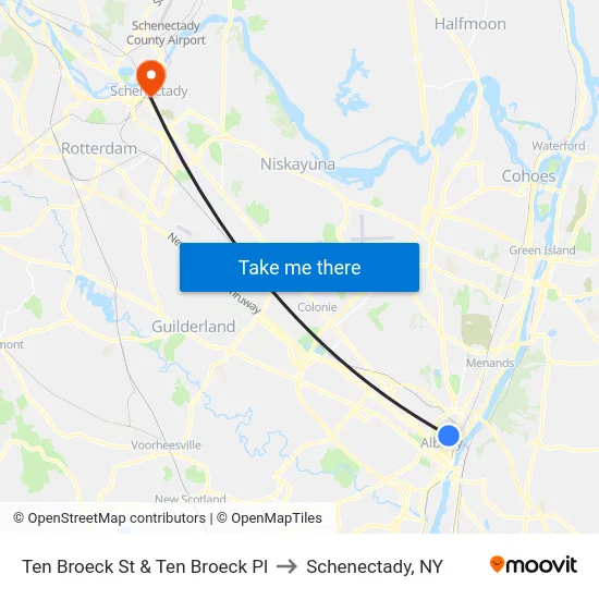 Ten Broeck St & Ten Broeck Pl to Schenectady, NY map