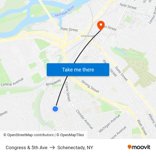 Congress & 5th Ave to Schenectady, NY map