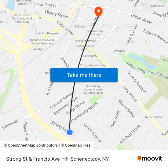 Strong St & Francis Ave to Schenectady, NY map