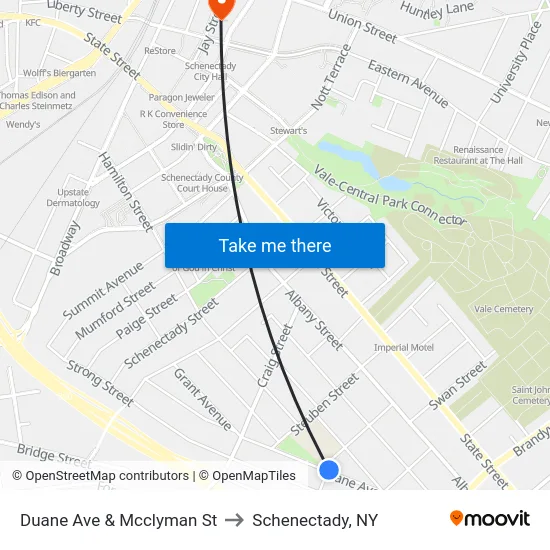 Duane Ave & Mcclyman St to Schenectady, NY map