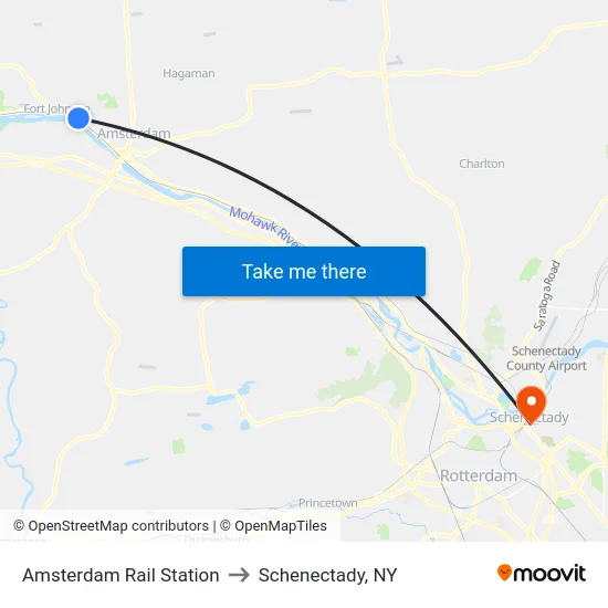 Amsterdam Rail Station to Schenectady, NY map