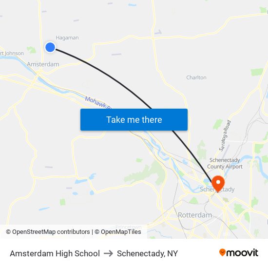 Amsterdam High School to Schenectady, NY map