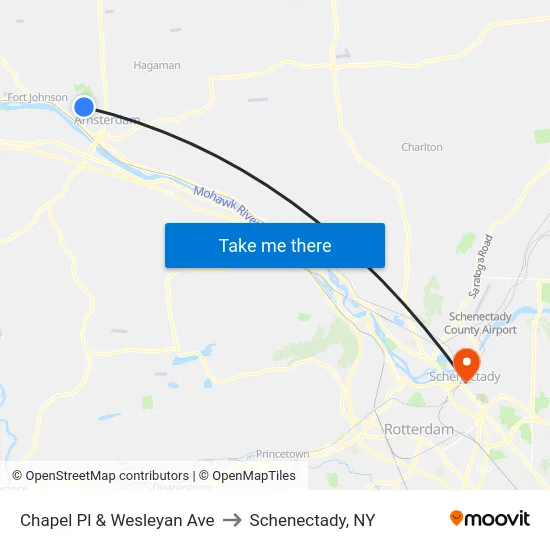Chapel Pl & Wesleyan Ave to Schenectady, NY map