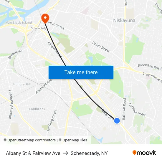Albany St & Fairview Ave to Schenectady, NY map