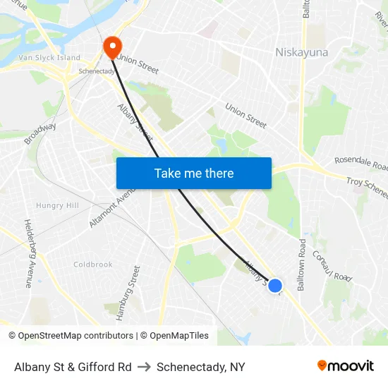 Albany St & Gifford Rd to Schenectady, NY map