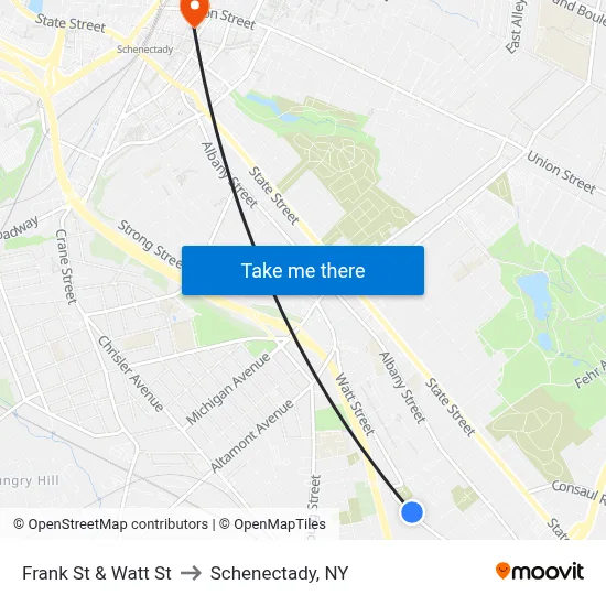 Frank St & Watt St to Schenectady, NY map